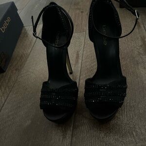 Bebe Black Strappy Heels